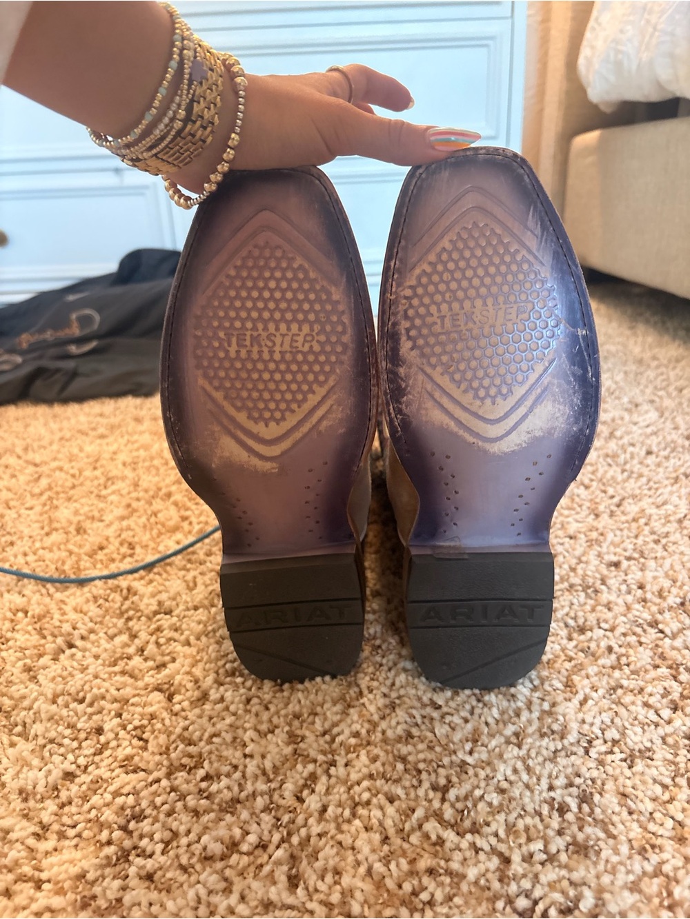Ariat Taupe Leather with Blue Suede Embroidered Western Boots - Picture 5 of 5